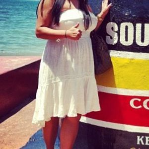 Strapless cream dress